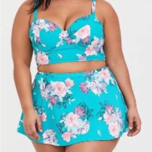 Torrid Premium Vixen Collection Blue Floral Bikini Top and Swim Skirt